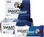 Cookies & Cream Smart Protein Bar showing a single 60g bar alongside its 12-pack display box.