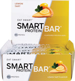 A 12-pack display box of Smart Protein Bar Lemon Tart flavour protein bars on a white background.