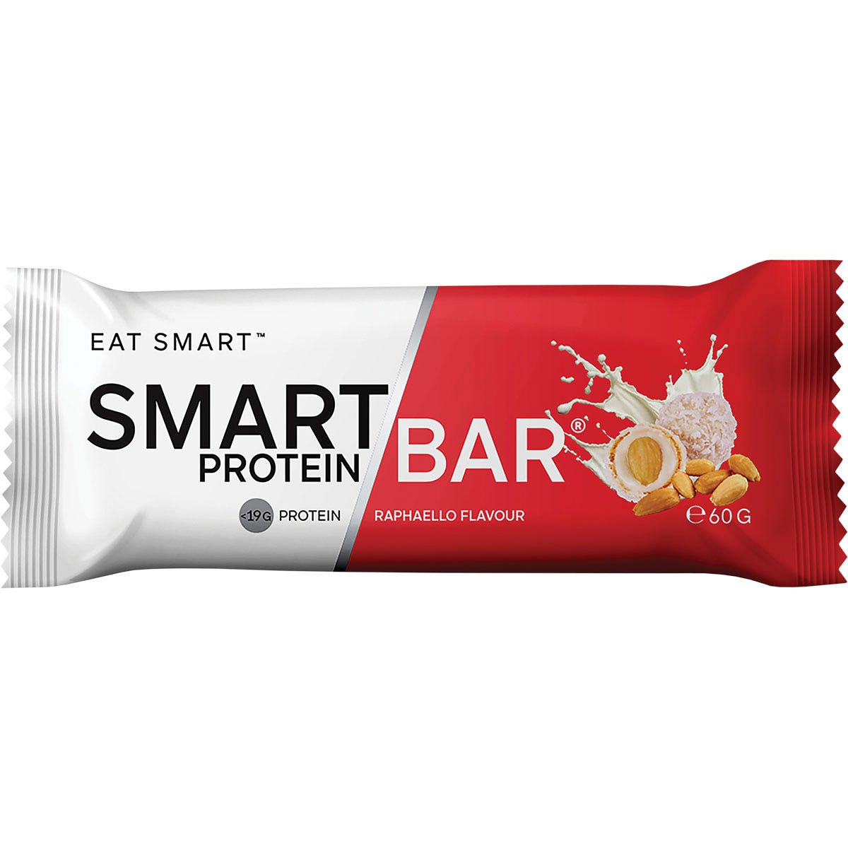 Single 60g Smart Protein Bar in Raphaello flavor featuring white chocolate and coconut.