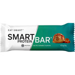Wrapped 60g Smart Protein Bar in Salted Caramel flavor on a white background with a caramel drizzle illustration.