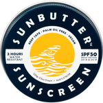 100g tin of SunButter SPF50 Original sunscreen with a yellow and blue label and silver lid.