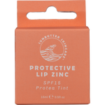 SunButter SPF15 Protea Lip Zinc 15ml pink circular tin with a floral protea illustration on the lid.