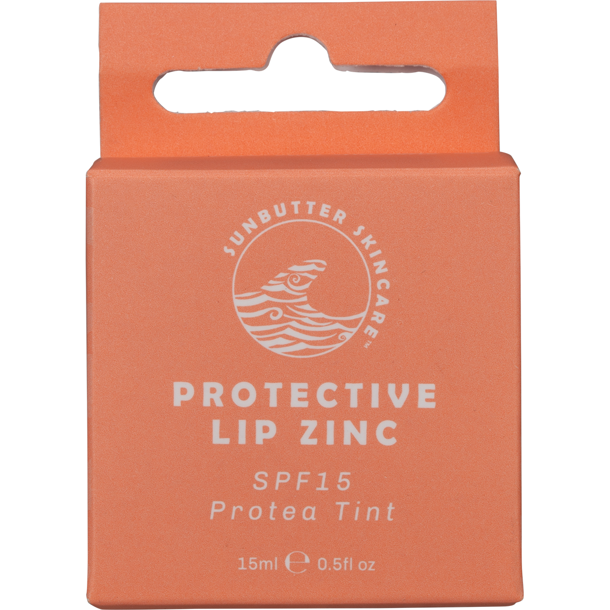 SunButter SPF15 Protea Lip Zinc 15ml pink circular tin with a floral protea illustration on the lid.