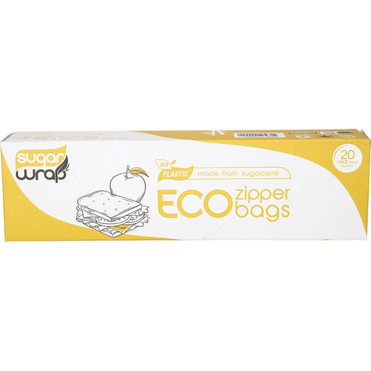 SugarWrap Eco Zipper Bags Made from Sugarcane Large 20 Pack