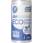 25-pack of SugarWrap medium 27L eco rubbish bags made from sugarcane in a green and white box.