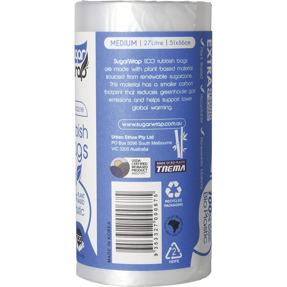 SugarWrap Eco Rubbish Bags Made from Sugarcane Medium 27L 25 Pack