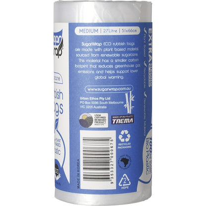 SugarWrap Eco Rubbish Bags Made from Sugarcane Medium 27L 25 Pack