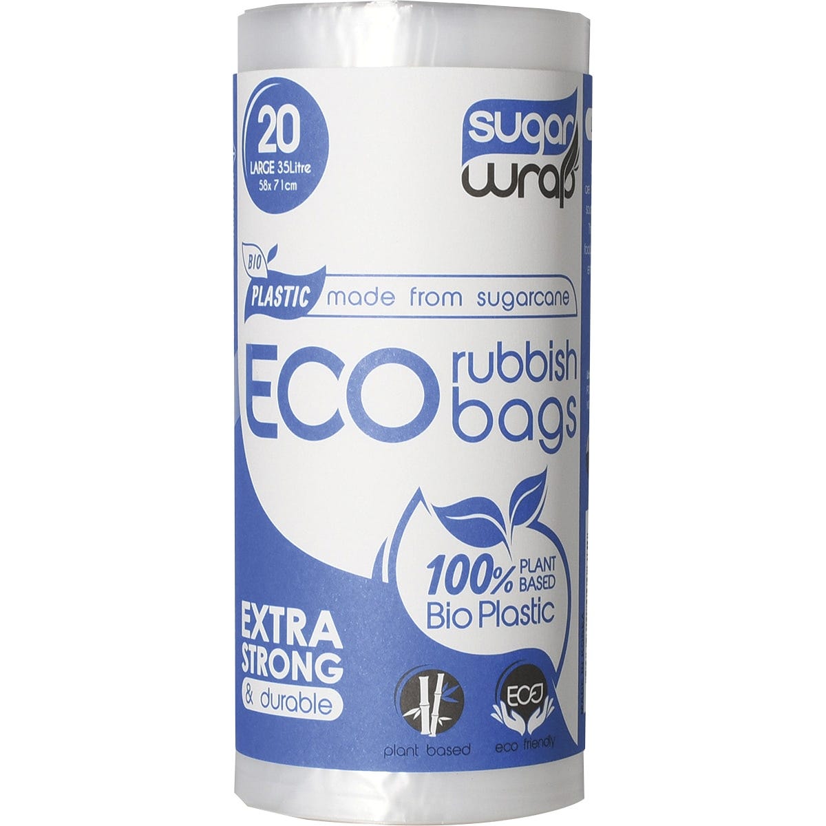 SugarWrap Eco Rubbish Bags Made from Sugarcane Large 35L 20 Pack