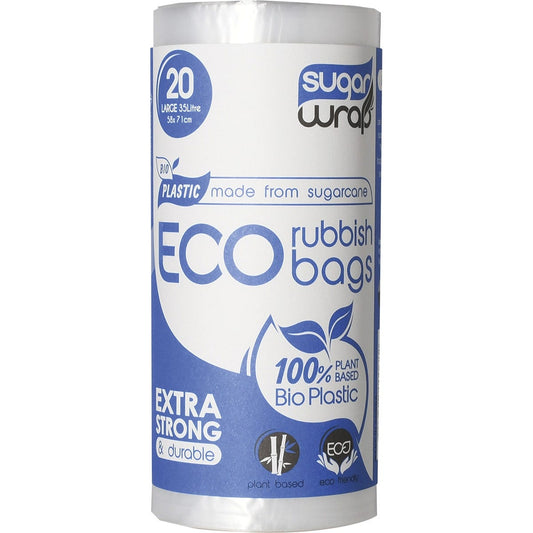 SugarWrap Eco Rubbish Bags Made from Sugarcane Large 35L 20 Pack