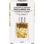 Gift box for Summer Salt Body 24K Gold Chamomile Face & Body Oil featuring elegant gold lettering and floral designs.