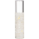 10ml Summer Salt Body essential oil roller with clear quartz crystals and 24K gold flakes on a white background.
