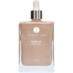 Summer Salt Body Mystic Rose Glow Oil 100ml glass bottle with pink shimmer and rose and vanilla botanical illustrations.