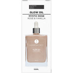 Retail box of Summer Salt Body Mystic Rose Glow Oil with rose and vanilla botanical illustrations.