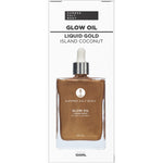 White and gold retail box for Summer Salt Body Island Coconut Glow Oil on a white background.