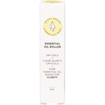 White retail box for Summer Salt Body Clarity Essential Oil Roller featuring green botanical illustrations.