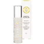 10ml Summer Salt Body essential oil roller with clear quartz crystals and 24K gold flakes, including its packaging box.