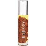 Summer Salt Body 10ml essential oil roller with red jasper crystals and 24K gold leaf on a white background.
