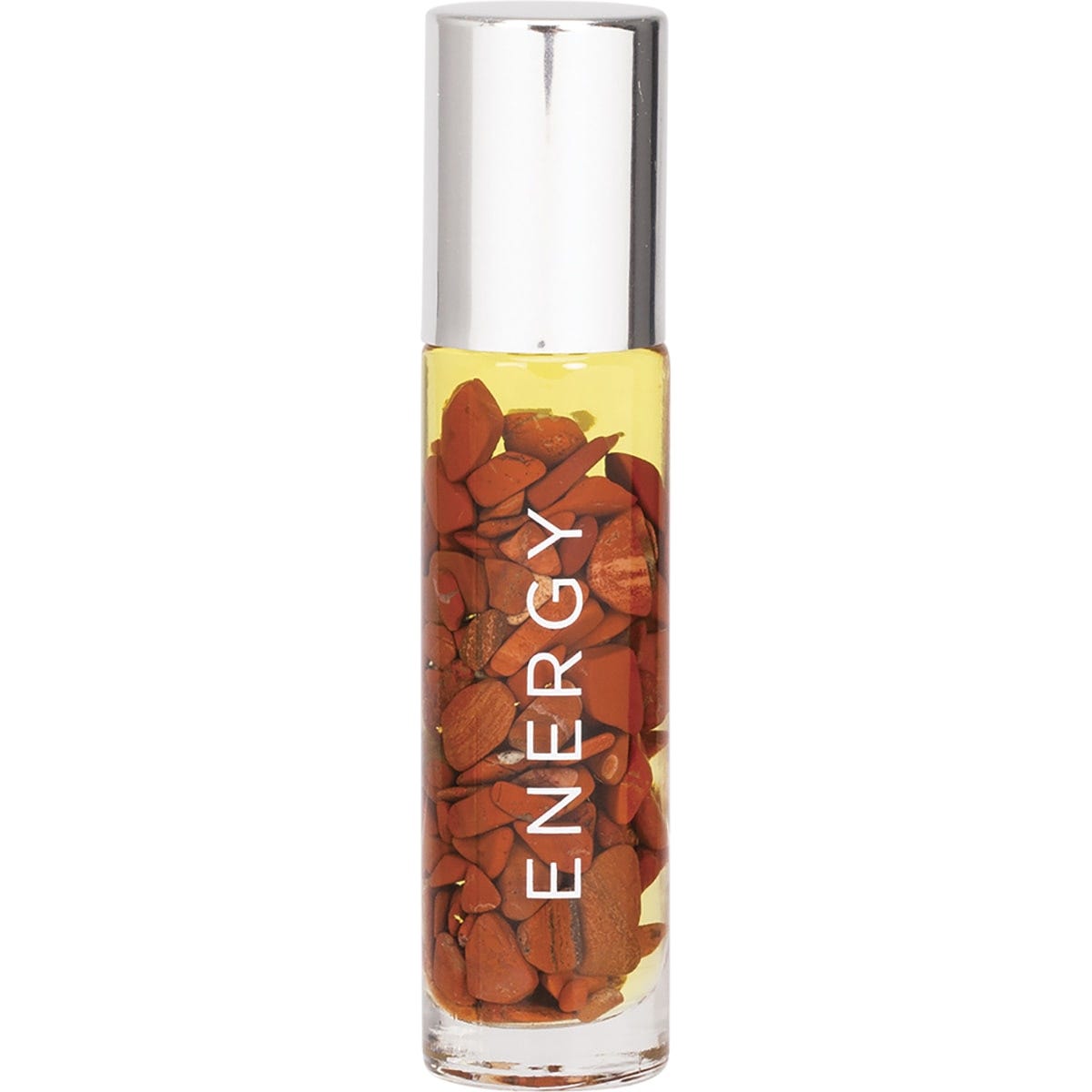Summer Salt Body 10ml essential oil roller with red jasper crystals and 24K gold leaf on a white background.