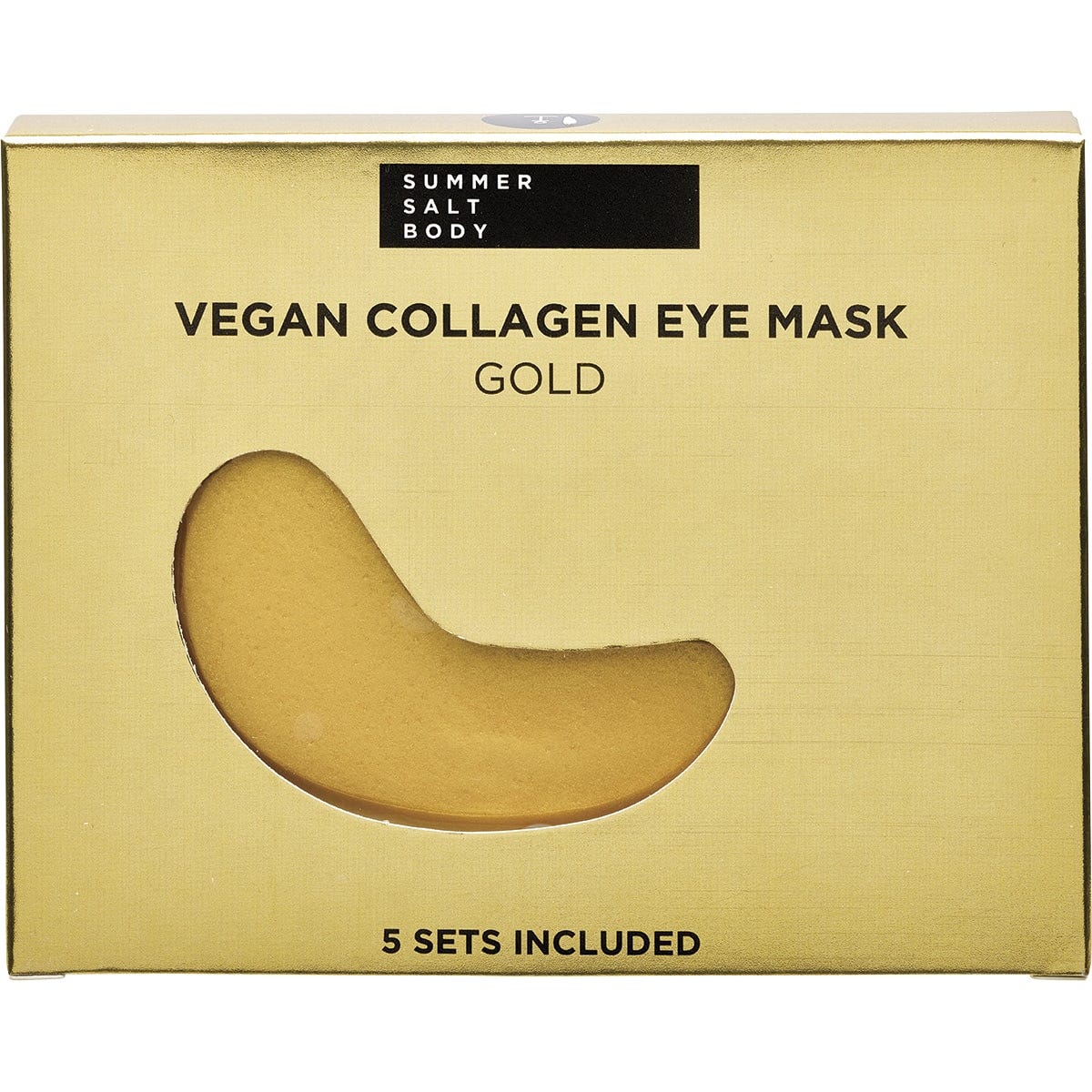 Gold 5-pack of Summer Salt Body Vegan Collagen Eye Masks in a white and gold pouch.