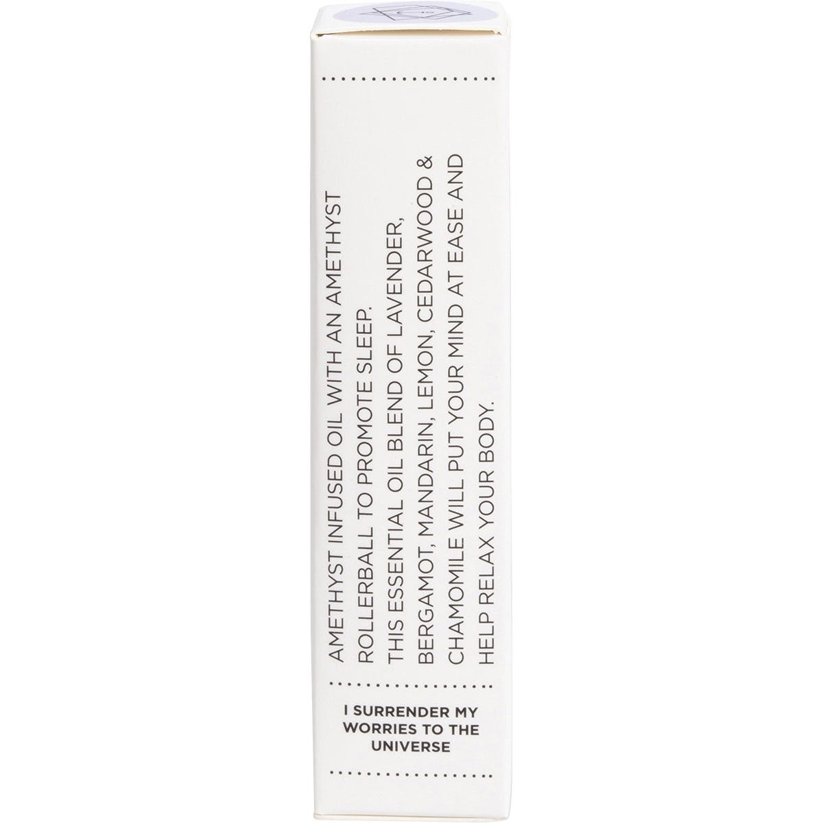 Right side of Summer Salt Body Sleep oil roller box showing product benefits and key essential oil ingredients.