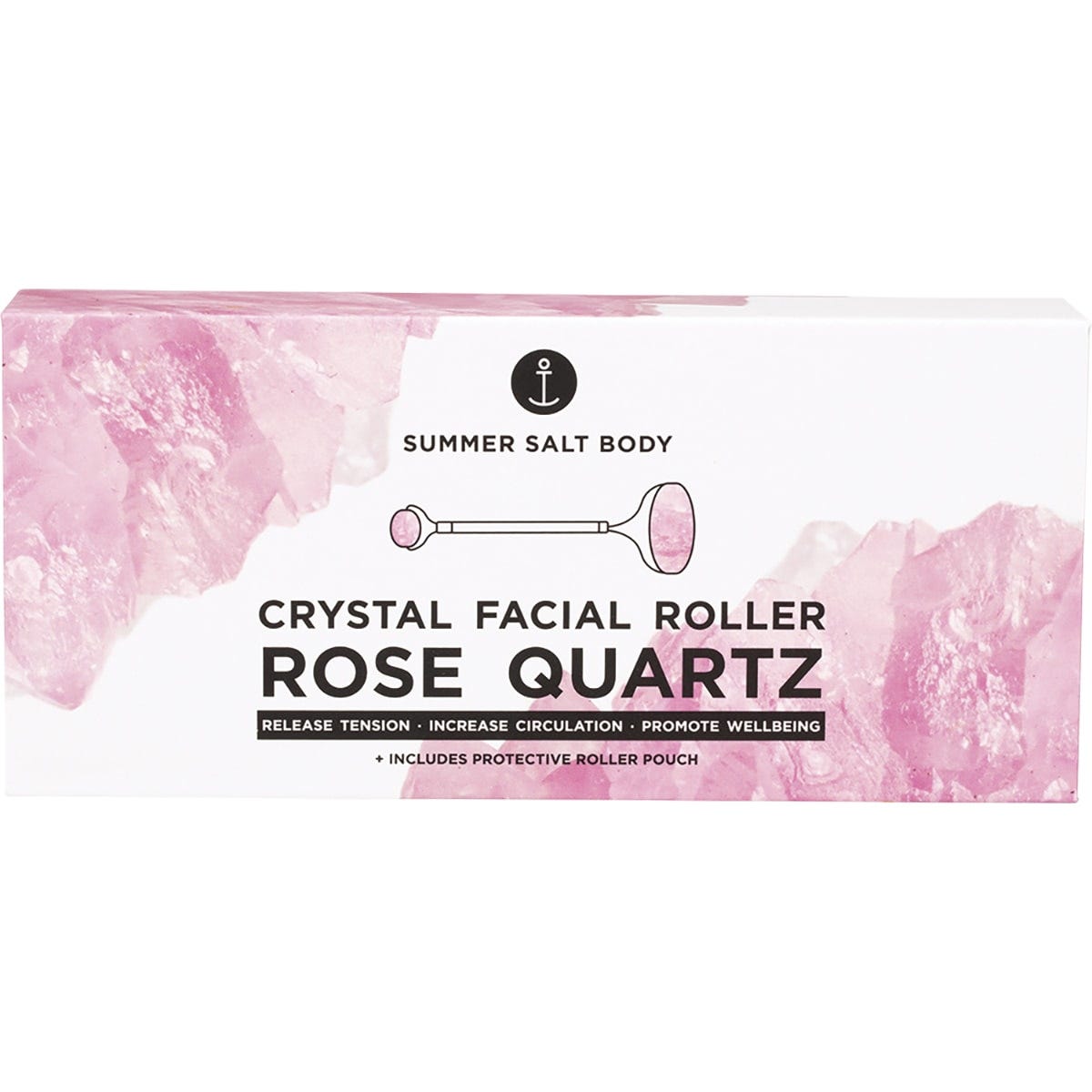 Luxe floral-patterned gift box with a pink satin lining for the Summer Salt Body Rose Quartz Facial Roller.