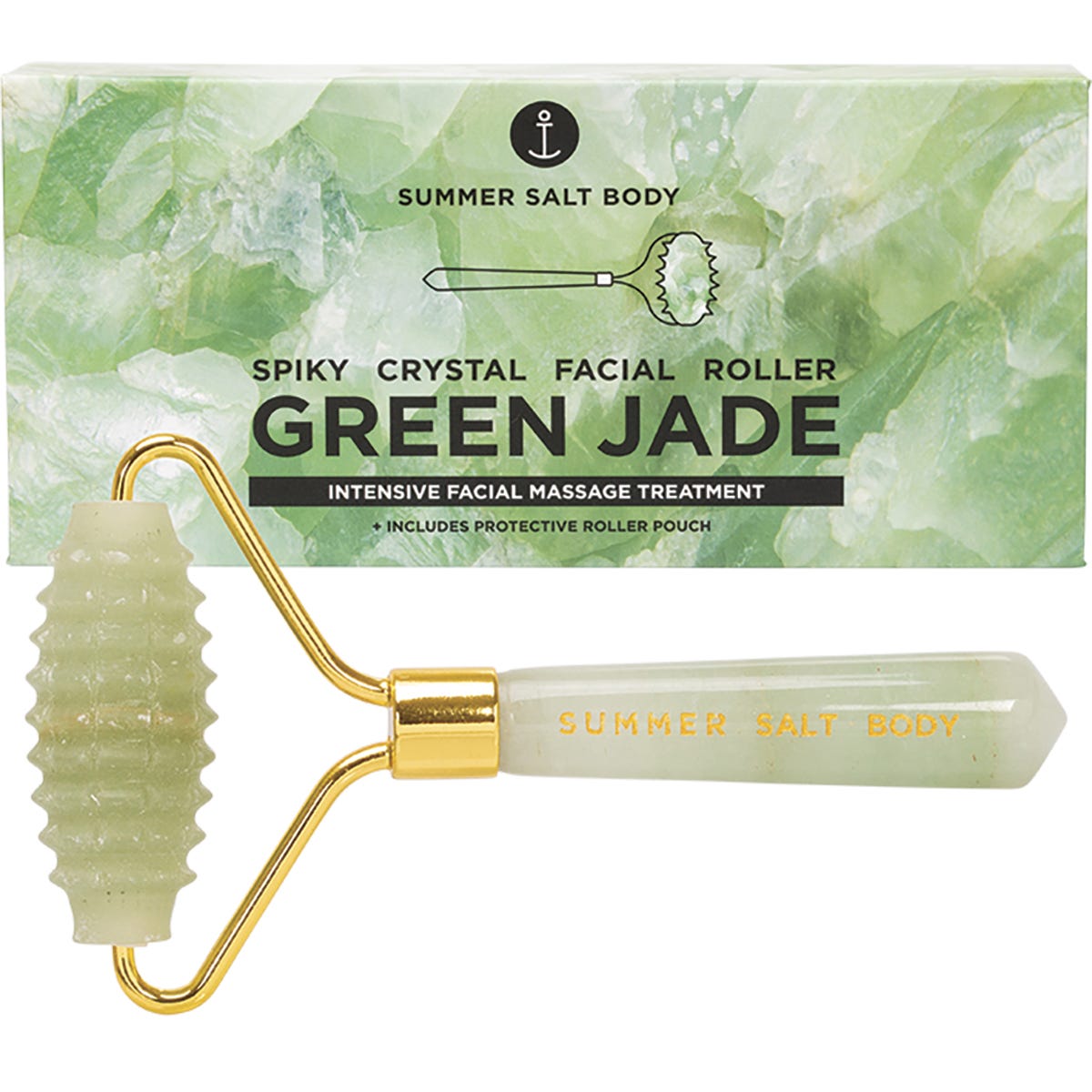 Summer Salt Body Spiky Crystal Facial Roller Green Jade(Includes protective roller pouch)