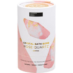 Front of a Rose Quartz Jasmine Crystal Bath Bomb box featuring pink and white floral designs and gold foil accents.