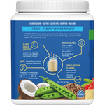Left-side view of a 375g tub of Sunwarrior Warrior Blend Vanilla protein powder on a white background.