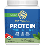 375g tub of Sunwarrior Warrior Blend Unflavoured plant-based protein powder with organic ingredients and BCAAs.