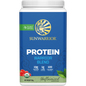 750g tub of Sunwarrior Warrior Blend Unflavoured protein powder featuring white and orange branding on a white background.