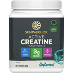 300g tub of Sunwarrior Active Creatine Monohydrate Unflavoured powder on a white background.