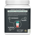 Left side of Sunwarrior Active Creatine 300g tub showing suggested use, cautions, and manufacturing details.