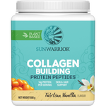500g tub of Sunwarrior Collagen Building Protein Peptides in Tahitian Vanilla flavor on a white background.