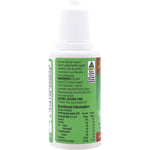 Nirvana Organics 30ml liquid stevia bottle with dropper cap and green leaf label, shown from a side angle.