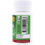 Right side of a 15g container of Nirvana Organics 100% Pure Stevia Extract Powder with a small white measuring scoop.