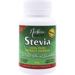 30g jar of Nirvana Organics 100% Pure Stevia Extract Powder with a green and white label on a white background.