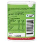 The back of a Nirvana Organics Stevia 300 mini tablets dispenser showing nutritional information and a green leaf.
