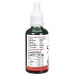 Side view of a 50ml Nirvana Organics Strawberry Liquid Stevia bottle with a dropper lid and organic certification logos.