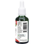 Right side of a 50ml Nirvana Organics Strawberry Liquid Stevia bottle showing nutritional facts and ingredients.