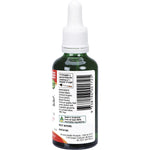 Right side of a Nirvana Organics Liquid Stevia Maple 50ml bottle showing nutrition facts and organic certification.