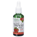 Nirvana Organics 50ml Liquid Stevia Apple bottle with a dropper lid and green label featuring apple illustrations.