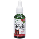 50ml bottle of Nirvana Organics Liquid Stevia Cola flavor with a dropper cap and brown botanical label.