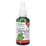 Nirvana Organics 50ml liquid stevia mint bottle with a dropper cap and green leaf illustrations.