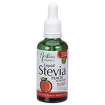 Nirvana Organics Liquid Stevia Peach 50ml bottle with a dropper lid and a light orange label featuring peach illustrations.