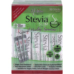 Nirvana Organics Stevia Slim Sticks box and single sachet, featuring 50 x 2g organic sweetener servings.