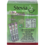 Rear view of the Nirvana Organics Stevia Slim Sticks box showing nutritional information and product benefits.
