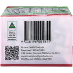 Bottom of a Nirvana Organics Stevia Slim Sticks box showing the barcode and Australian Made logo.