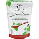 500g pouch of Nirvana Organics Stevia and Erythritol Sweetener Stevia Slim Spoonable with a green and white label.