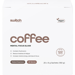 Front of a Switch Nutrition Naked Espresso box featuring a coffee cup and key health benefits on a white background.