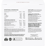 Back of Switch Nutrition Naked Espresso box with nutrition facts, ingredients, and key health benefits.